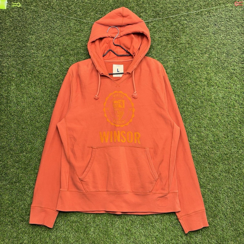 J.Crew Collegeic Hoodie Mens Large Heavyweight Surplus Athletic Winsor Orange